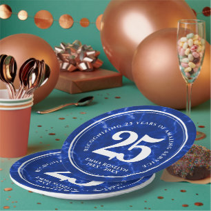 Elegant Blue Marble 25 Years Work Anniversary Paper Plates
