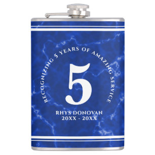 Elegant Blue Marble 5 Years Work Anniversary Flask