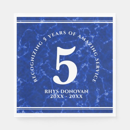 Elegant Blue Marble 5 Years Work Anniversary Napkins