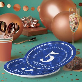 Elegant Blue Marble 5 Years Work Anniversary Paper Plates
