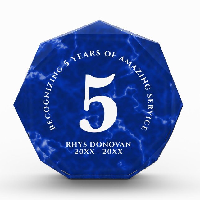 Elegant Blue Marble 5 Years Work Anniversary Photo Block (Front)