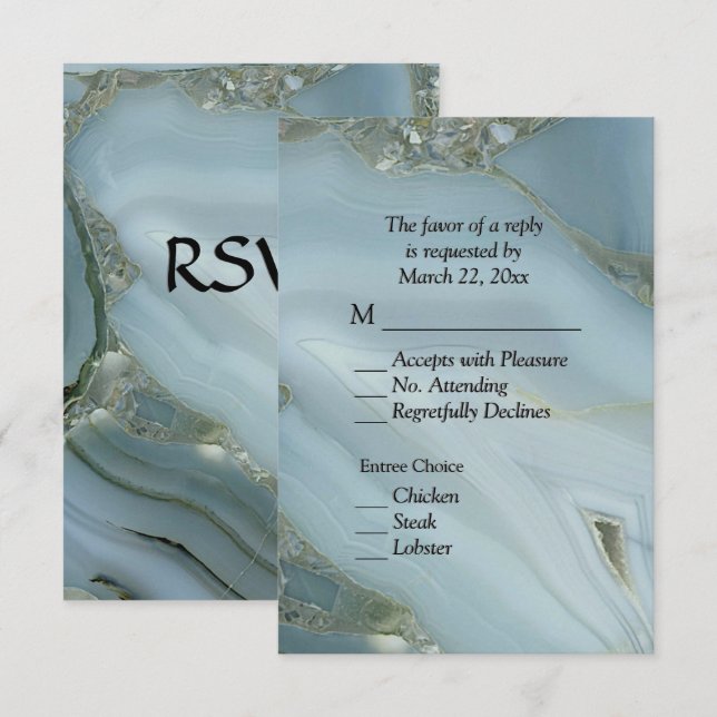 Elegant Blue Marble Agate RSVP with Menu Choices (Front/Back)