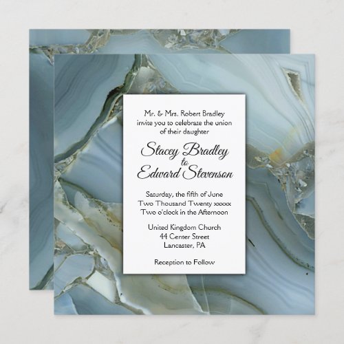 Elegant Blue Marble Agate Wedding Invitation