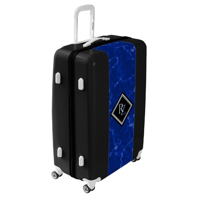 Elegant Blue Marble Black Diamond Monogram Luggage (Rotated Left)