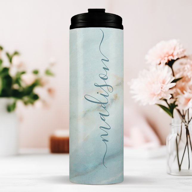 Elegant Blue Marble Chic Signature Script Name Thermal Tumbler (Creator Uploaded)