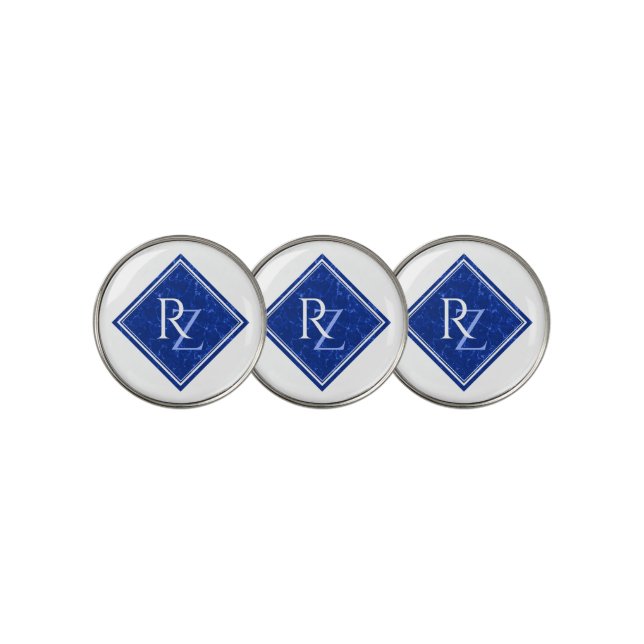 Elegant Blue Marble Diamond Monogram Golf Ball Marker (3 Up)
