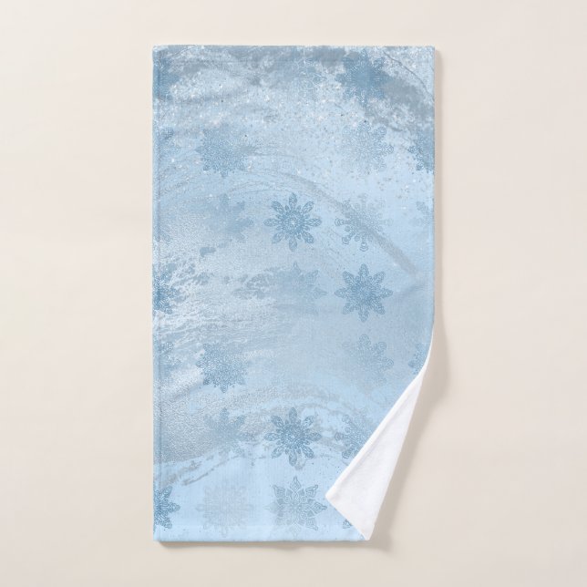 Elegant blue marble glitter snowflake pattern hand towel  (Hand Towel)