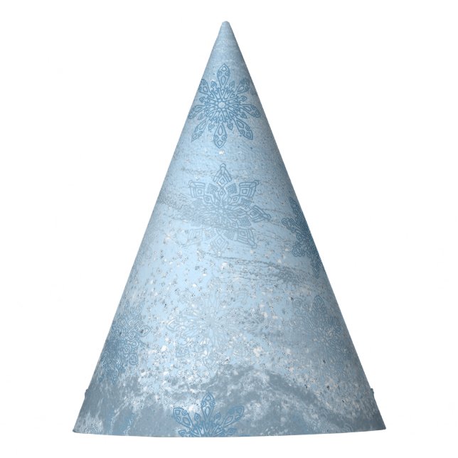Elegant blue marble glitter snowflake pattern party hat (Front)