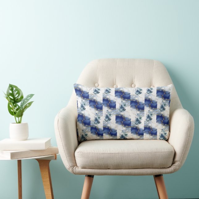 Elegant Blue Marble  Lumbar Pillow (Chair)