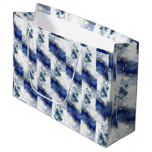 Elegant Blue Marble Luxury Abstract Design Large Gift Bag