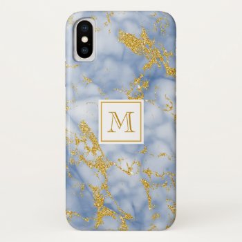 Elegant Blue Marble Monogram Faux Gold Glitter Iphone X Case by ohsogirly at Zazzle