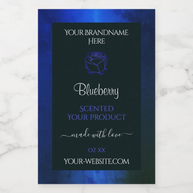 Elegant Blue Marble Pattern Floral Product Labels (Single Label)