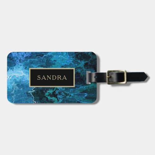 Elegant blue marble pattern with name luggage tag