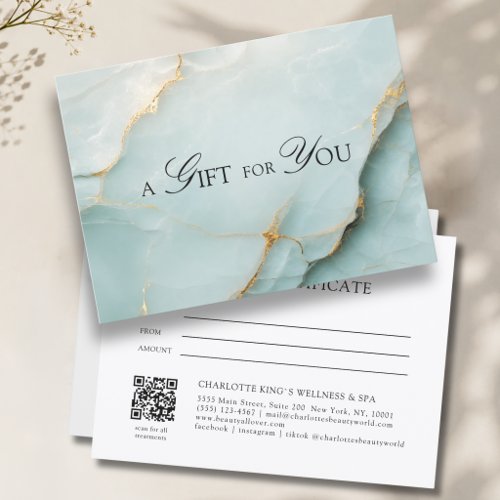 Elegant Blue Marble QR Code Gift Certificate