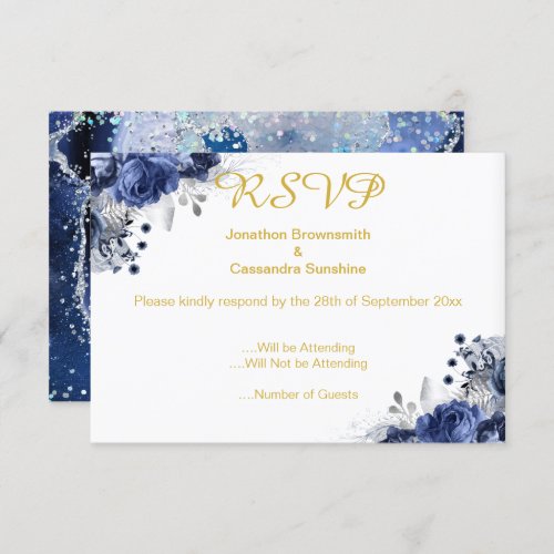 ELEGANT BLUE MARBLE ROSE RSVP INVITATION