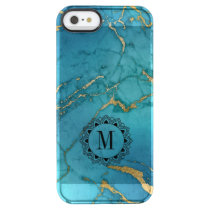 Elegant Blue  Marble Stone Monogram Clear iPhone SE/5/5s Case