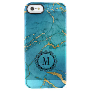 Elegant Blue  Marble Stone Monogram Clear iPhone SE/5/5s Case