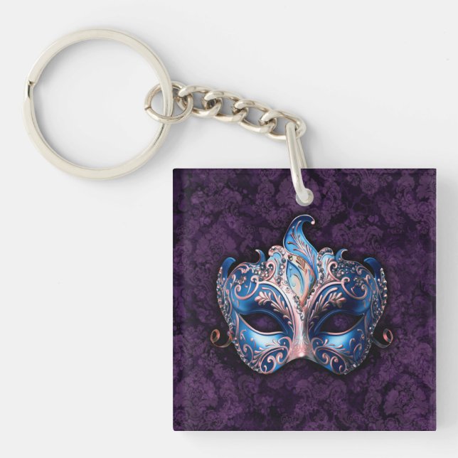 Elegant Blue Masquerade Mask Keychain (Front)