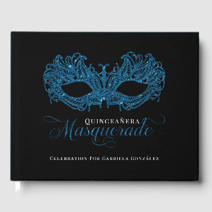 Elegant Blue Masquerade Quinceanera Guest Book