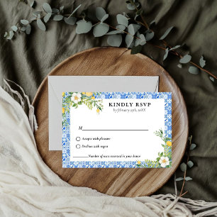 Elegant Blue Mediterranean lemon wedding RSVP Card