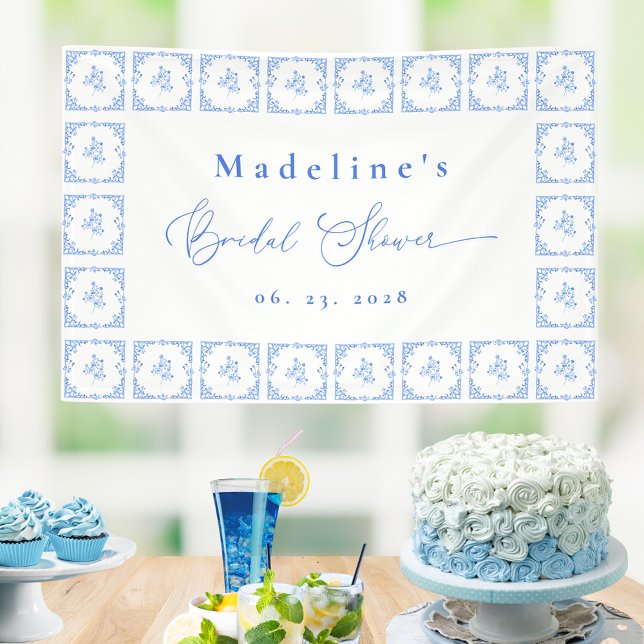 Elegant Blue Mediterranean Tile Bridal Shower Banner (Creator Uploaded)