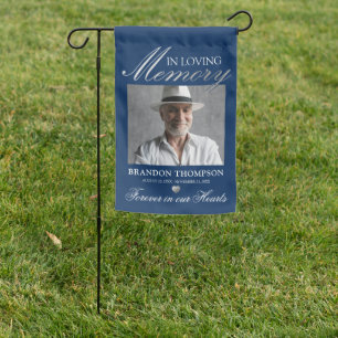Elegant Blue Memorial Photo Garden Flag