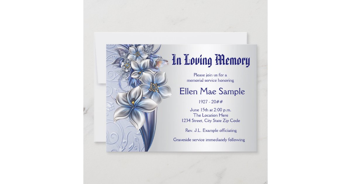 Elegant Blue Memorial Service Announcements Zazzle