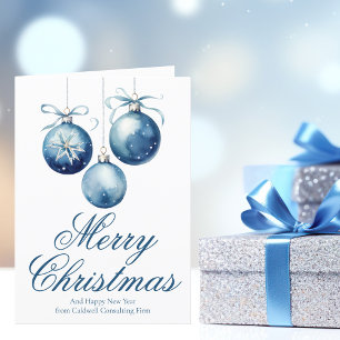 Elegant Blue Merry Christmas Ornaments Business Holiday Card