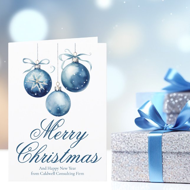 Elegant Blue Merry Christmas Ornaments Business Holiday Card (Creator Uploaded)