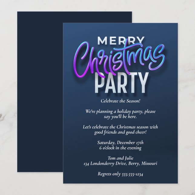 Elegant Blue Merry Christmas Party Invitation (Front/Back)