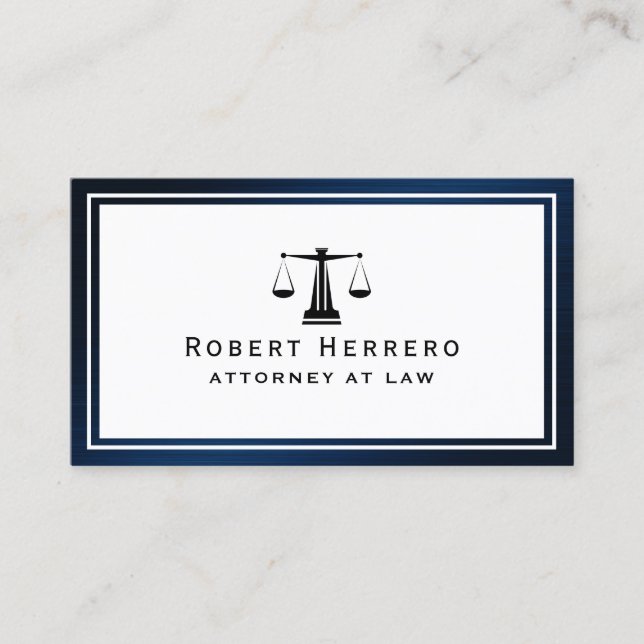 Elegant blue metal frame legal  business card (Front)