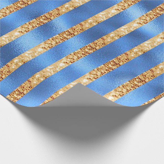 Elegant Blue Metallic Gold Glitter Wrapping Paper (Corner)