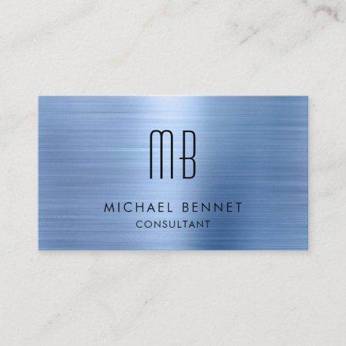 Elegant Blue Metallic Monogram Consultant Business Card