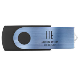 Elegant Blue Metallic Monogram Consultant Flash Drive