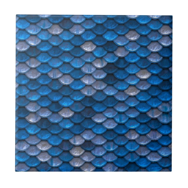 Elegant Blue Metallic Pattern Ceramic Tile (Front)