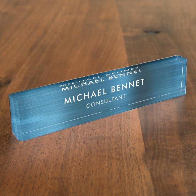 Elegant Blue Metallic Professional Business Desk Name Plate (Side)