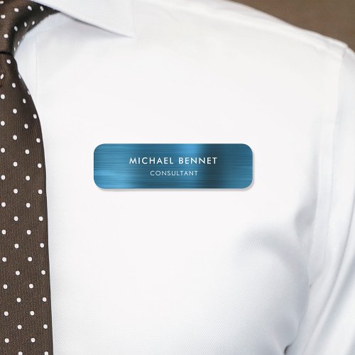 Elegant Blue Metallic Professional Business Name Tag