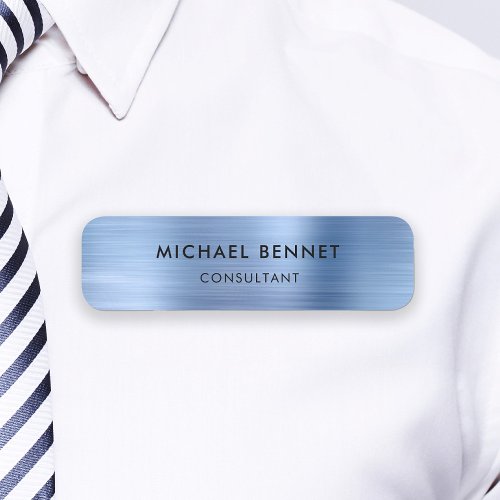 Elegant Blue Metallic Professional Business Name Tag