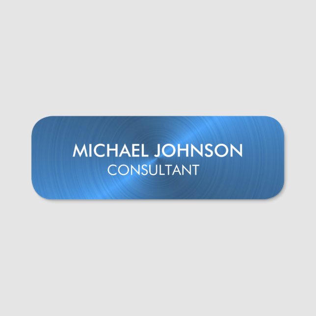 Elegant Blue Metallic Professional Business Name Tag (Front)