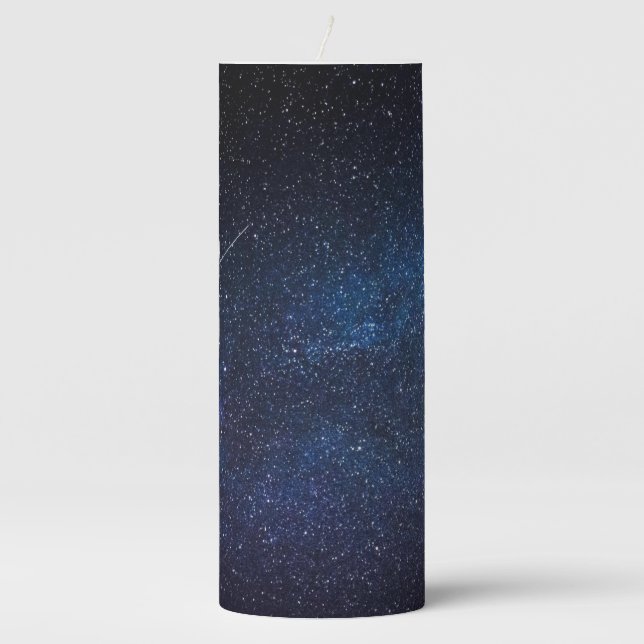Elegant Blue Milkyway Galaxy Texture Pillar Candle (Front)