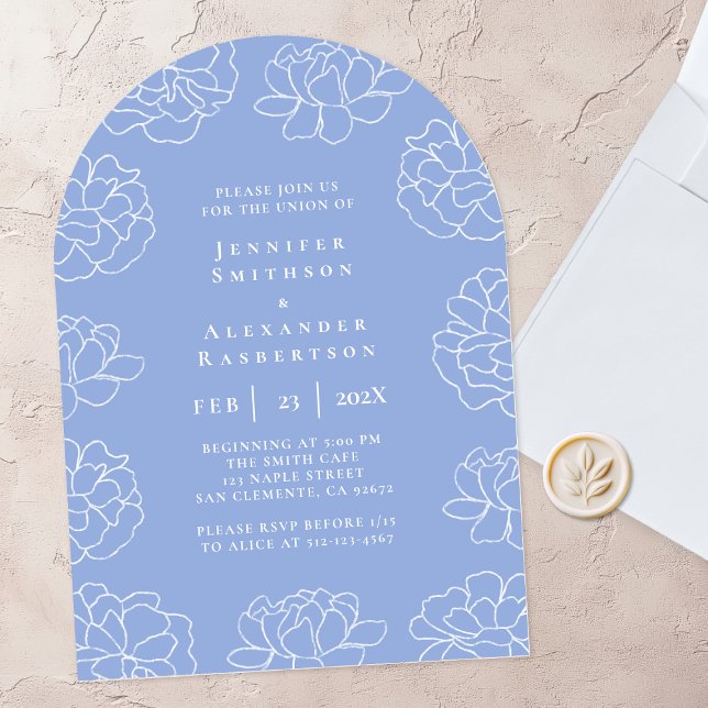 Elegant Blue Minimal Botanical Wedding Invitation (Creator Uploaded)