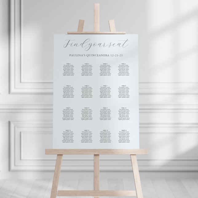 Elegant Blue Minimal Find Your Seat Quinceanera Foam Board (Creator Uploaded)