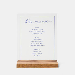 Elegant Blue Minimalist Bar Menu Acrylic Sign