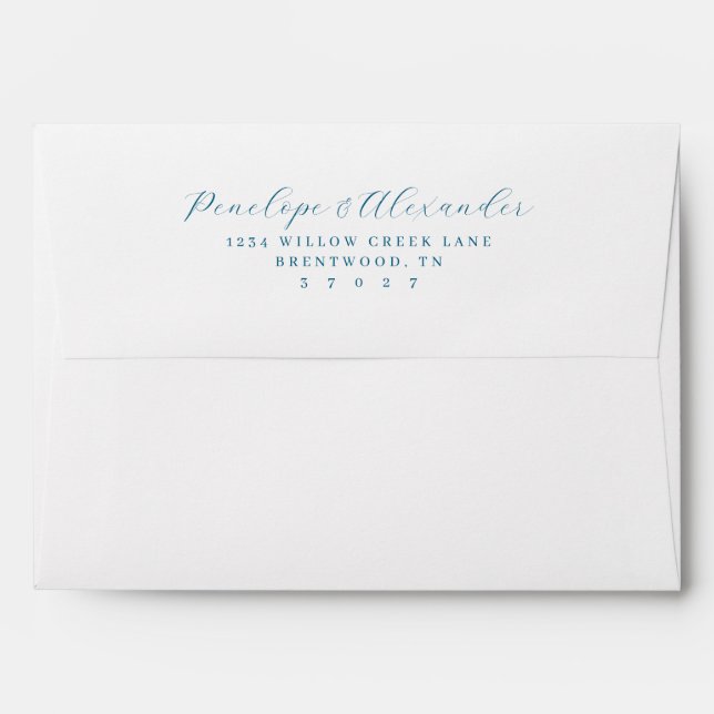Elegant Blue Minimalist Calligraphy Envelope (Back (Top Flap))