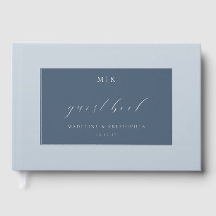 Elegant Blue Minimalist Calligraphy Foil Guest Book