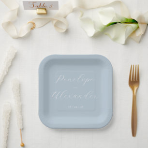 Elegant Blue Minimalist Calligraphy Paper Plates