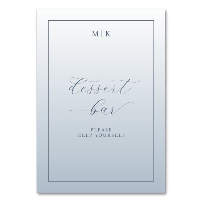 Elegant Blue Minimalist Dessert Bar Sign Table Number (Front)