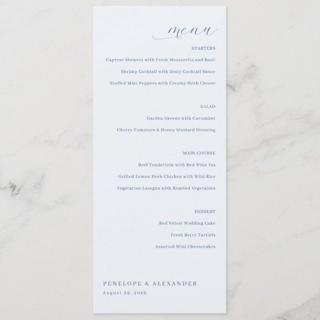 Elegant Blue Minimalist Menu (Front)