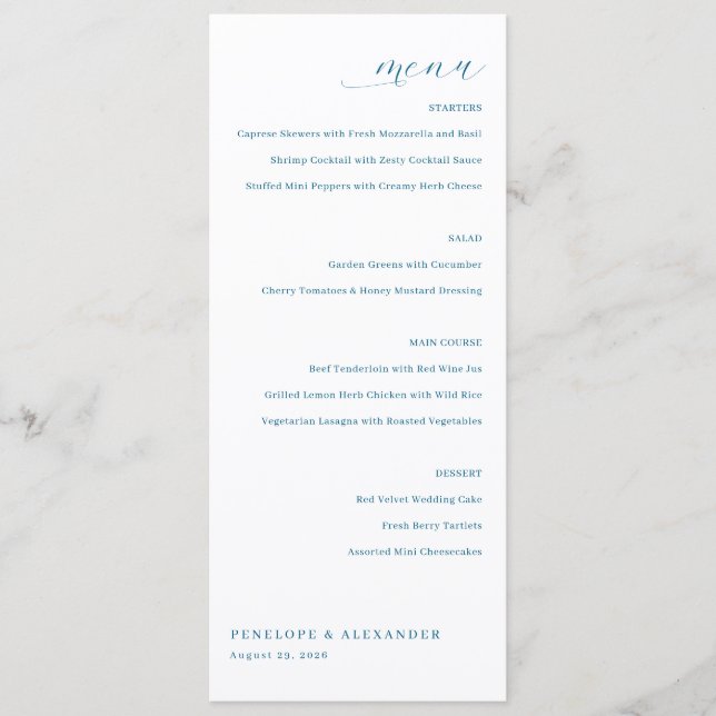 Elegant Blue Minimalist Menu (Front)