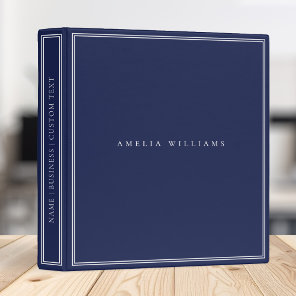 Elegant Blue Minimalist Monogram Name 3 Ring Binder